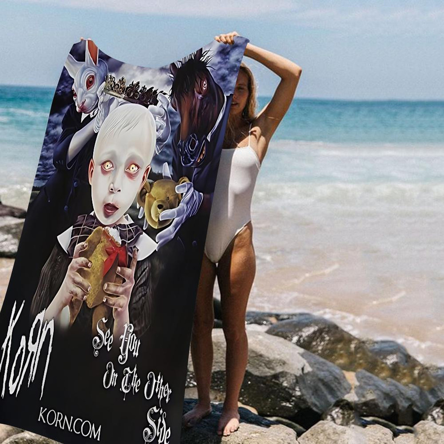 K-Korn Rockband Mikrofaser Strandtuch, Saugfähig und Schnelltrocknend, Multicolour, B/H: 30 x 60 cm - Bild 3