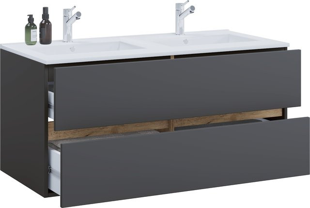 VCM Doppelwaschtisch Cosila mit Keramikbecken und Badschrank mit 2 Softclose-Schubladen, H x B x T: 51 x 112 x 47 cm - Bild 1