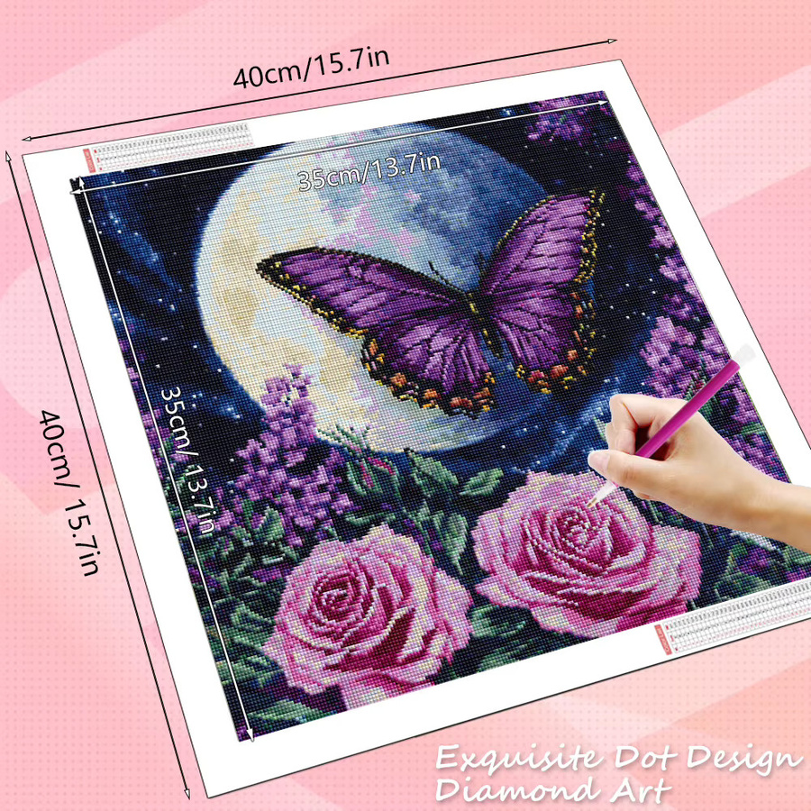 HUACAN Diamantmalerei Set mit Schmetterling und Blumen Motiv in Mehrfarbig, Handgefertigte Mosaik-Strass-Kunst zur Heimdekoration, B/H: 20 x 20 cm - Bild 1