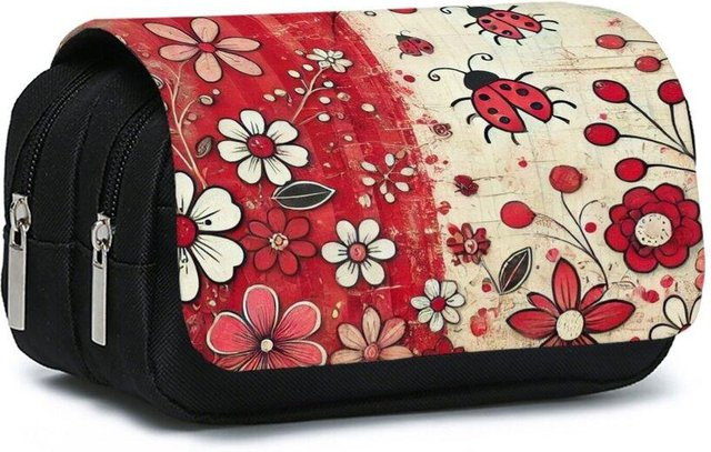 Doppellagiges Klapp-Federmäppchen mit Marienkäfer, Blumen und Pilzen von Fancy Style Studio in Multicolour - Bild 1