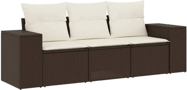 vidaXL 3-teilige Garten-Sofagarnitur aus braunem Poly-Rattan mit Kissen und Stauraum - Bild 1