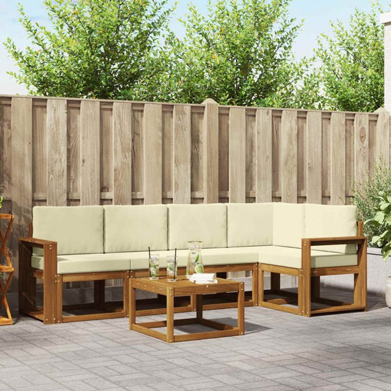 Vidaxl Outdoor-Sofagarnitur aus Akazien-Massivholz mit 6-teiligem Set und Kissen in Natur und Beige im modernen Design - Bild 1