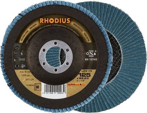 Rhodius Fächerschleifscheibe LGZ F3 in Blau, Körnung 80 für Edelstahl und Stahl, 10 Stück - Bild 1