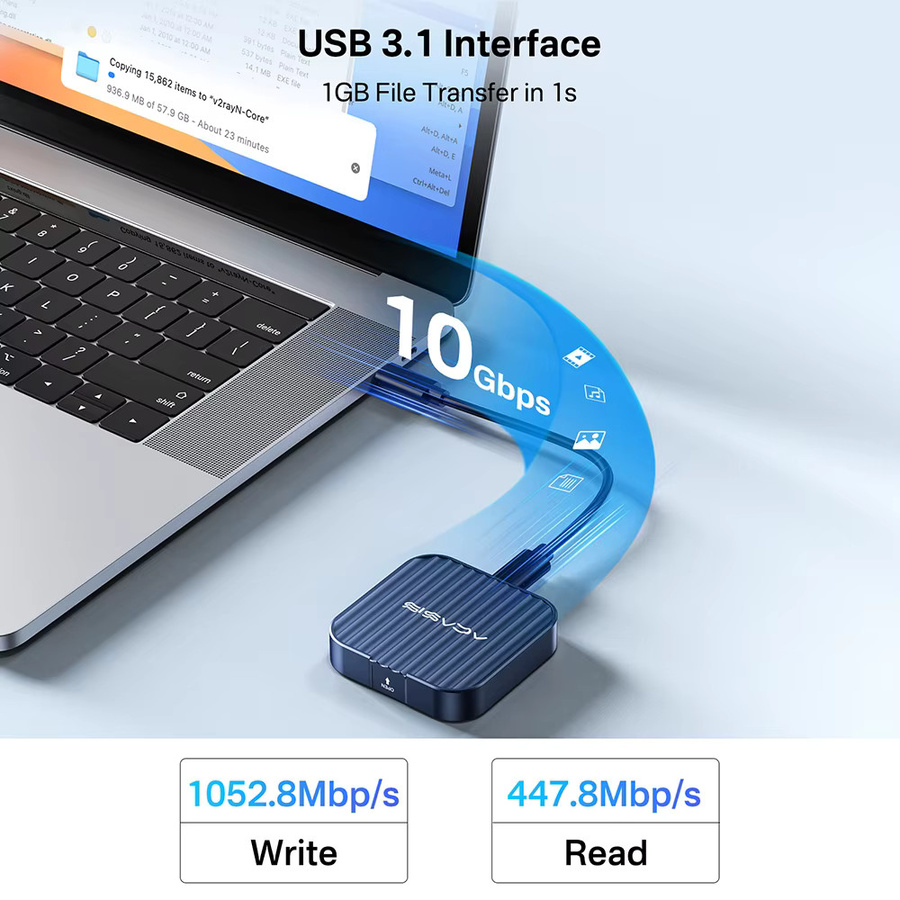Acasis Magnetisches M.2 2230 NVMe SSD-Gehäuse USB-C 3.1 mit 10Gbps für Laptop und iPhone 15 Pro, Blau - Bild 2