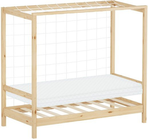 ML-Design Kinderbett Fußballtor aus Kiefernholz mit Matratze und Tornetz, Farbe Natur, B: 70 cm, T: 140 cm, H: 146 cm - Bild 1