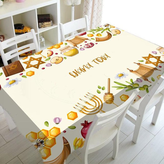 Rechteckige Tischdecke für Rosch Haschana von JMG Household Supplies, Farbe Weiß, B/T: 140 x 280 cm - Bild 1