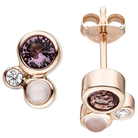 Colfem Ohrstecker 925 Silber, Roségold vergoldet, Zirkonia, Kristall - Bild 1