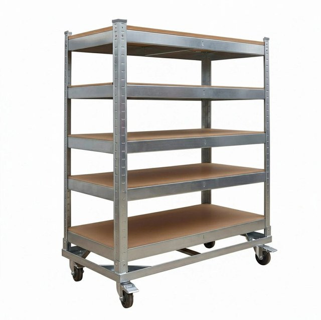 Relaxdays Etagenwagen aus Stahl und MDF in Silber, 5-lagig und höhenverstellbar mit Rollen, B/T/H: 110 x 90 x 45 cm - Bild 1