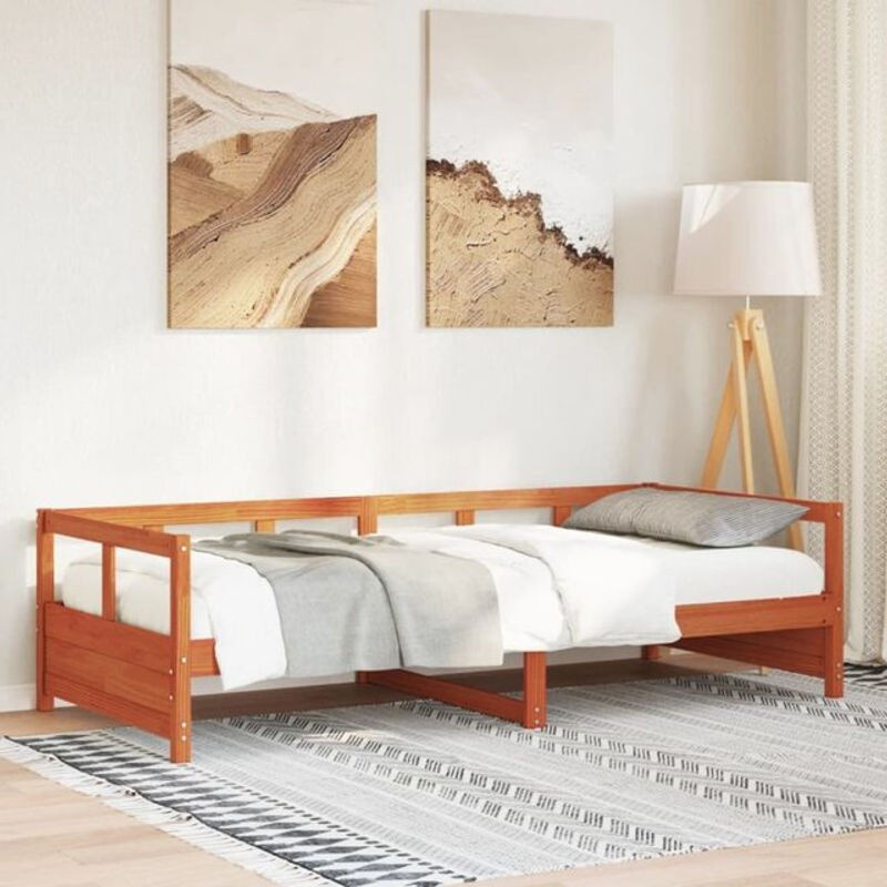 vidaxl Tagesbett aus Massivholz Kiefer in Braun im Landhaus- und Skandinavischen Stil, B/T/H: 90 x 200 cm, ohne Matratze - Bild 1
