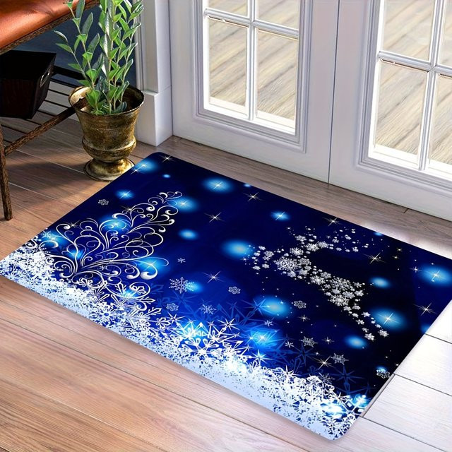 VIKAMA Weihnachtsteppich mit Rentier- und Schneeflocken-Motiv in Blau für Wohnzimmer und Schlafzimmer - Bild 1
