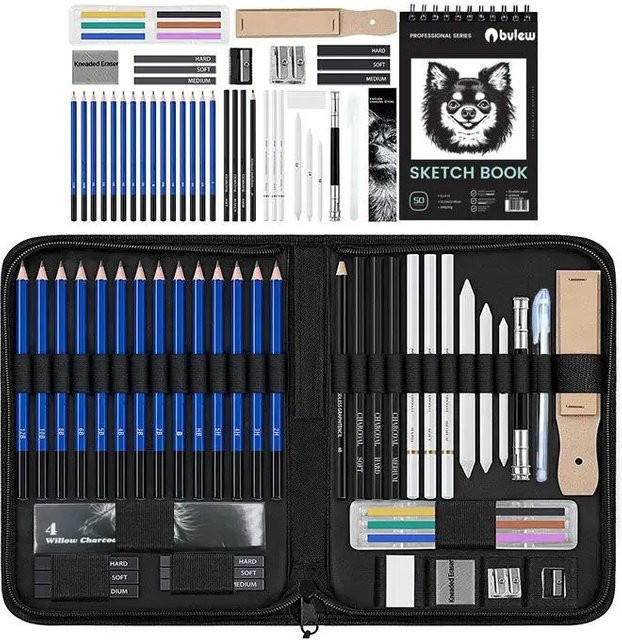 Bview Art Pro Art Kit 49-teiliges Skizzenzubehör-Set in Multicolour mit Graphitstiften, Kohle und Skizzenblock für Künstler und Erwachsene - Bild 1