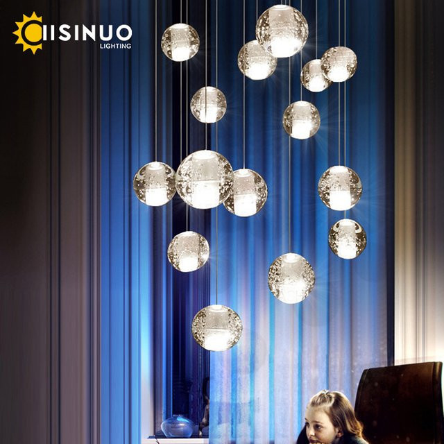 IISINUO Kristallglas Pendelleuchte in Form einer Kugel, Transparent, Warmweiß, Dekorative Hängeleuchte für Treppen, Restaurants und Bars - Bild 1