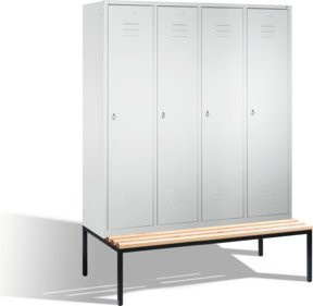 C+P Umkleidespind Classic mit Sitzbank, 4 Abteile, Farbe Lichtgrau, H x B x T: 209 x 159 x 50/81,5 cm - Bild 1