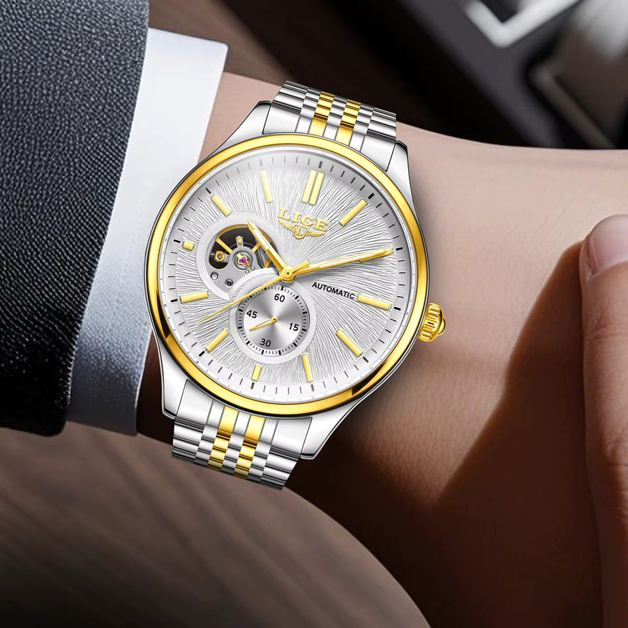 LIGE Armbanduhr Automatik, Edelstahl, Silber, Herren - Bild 3