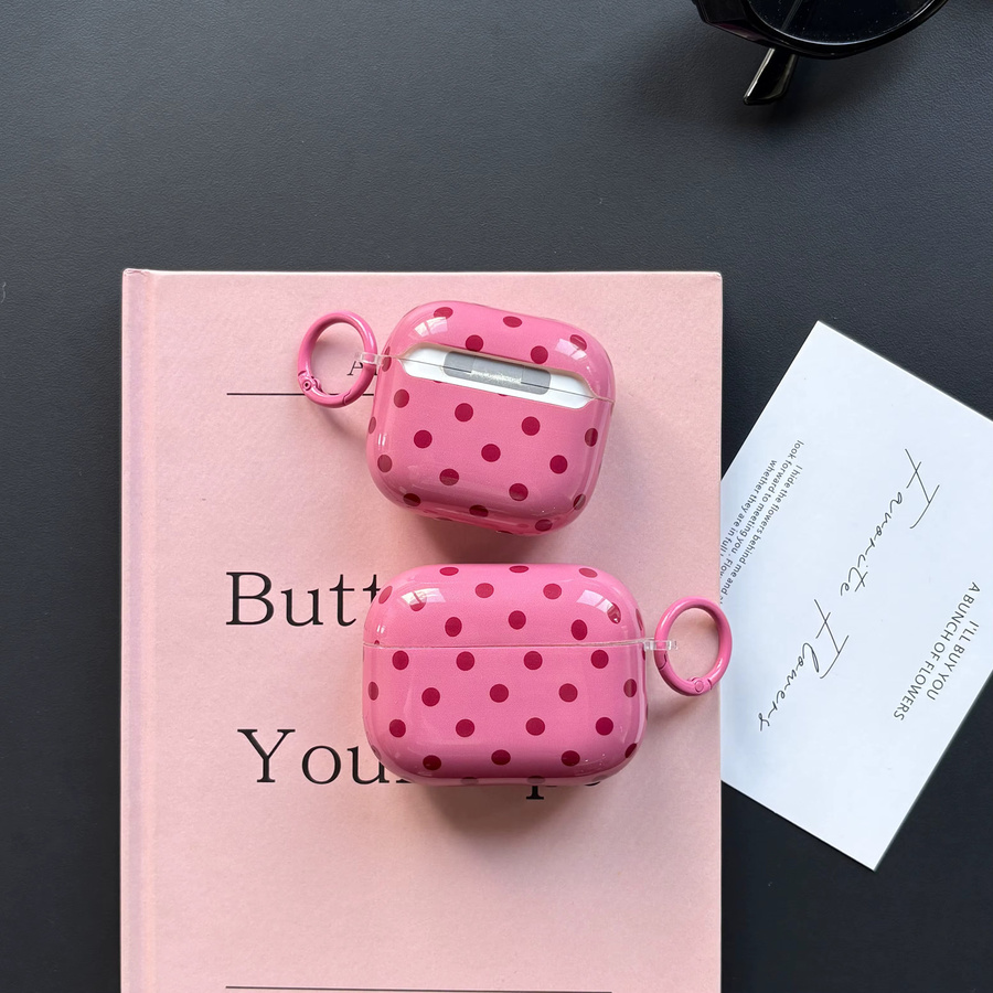 Glänzende Kopfhörerhülle für Apple AirPods 1 2 3 4 Pro Pro2 Pro3 in Pink mit Punkten - Bild 4