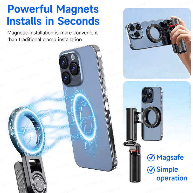 Axnen Multifunktionales Magnetisches Stativ mit kabelloser Fernbedienung und Clip für Android und iPhone, Schwarz - Bild 2