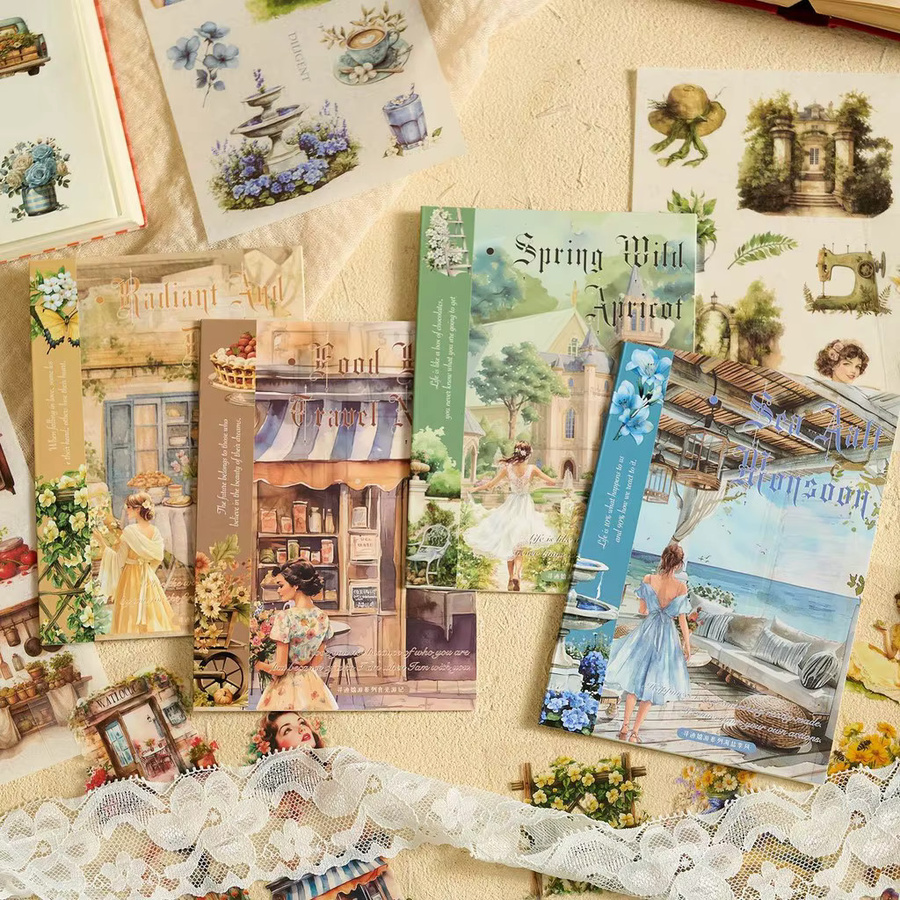 Journamm Vintage PET Washi Papier Aufkleber Set für Scrapbooking und Junk Journal, 10 Blatt, Multicolour - Bild 1