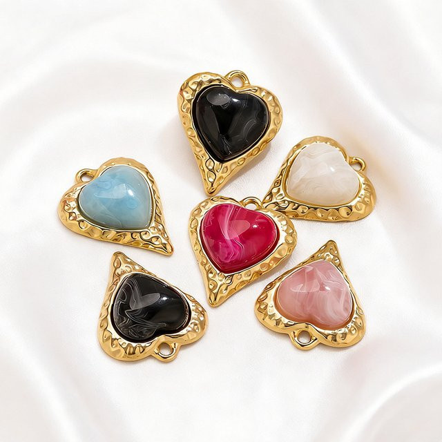 Aiovlo Charms Herz, Naturstein, Edelstahl, Gold, Unisex - Bild 1