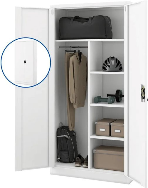 DELUKE Mehrzweckschrank aus Metall in Weiß, abschließbarer Vorrats- und Putzschrank mit Regalböden und Kleiderstange, H x B x T: 185 x 90 x 45 cm - Bild 1