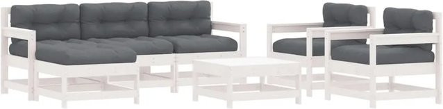 vidaXL 7-tlg Garten-Lounge-Set aus Massivholz mit Kissen in Weiß und Anthrazit - Bild 1
