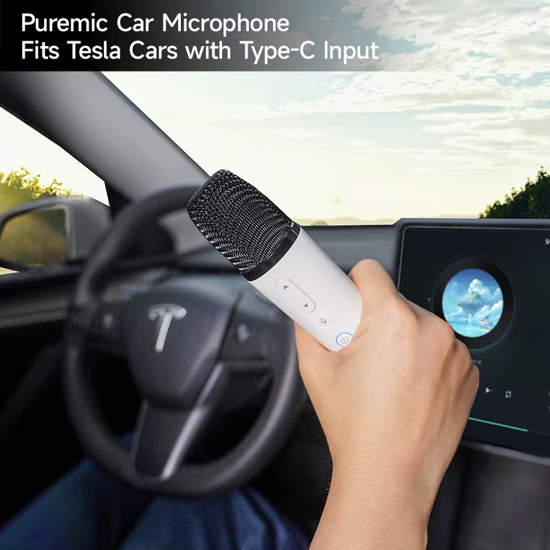 PUREMIC Auto-Karaoke-Mikrofon für Tesla Model Y, 3, X und Cybertruck in Weiß mit USB-A und USB-C Empfänger, wiederaufladbar - Bild 5