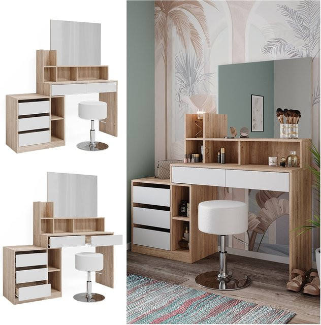 Vicco Schminktisch Anja modern in Weiß und Sonoma mit Spiegel B: 139,8 cm, H: 115 cm, T: 56,9 cm - Bild 1