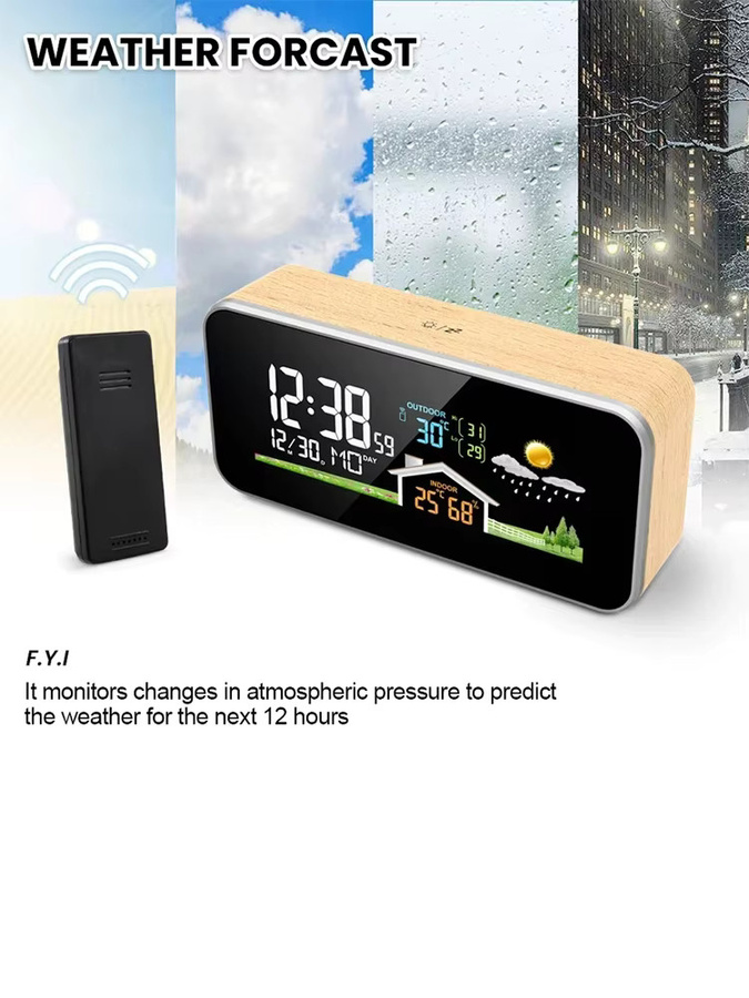 ANENG Kabellose Wetterstation mit Holz-Wecker, Digitales Thermometer und Luftfeuchtigkeitsmesser in Braun - Bild 6