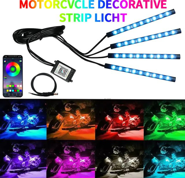 WUMFIRE Motorrad LED Neon Streifen Licht Kit mit RGB Fernbedienung und USB, Multicolour Underglow Dekolicht für Motorrad und Auto - Bild 1