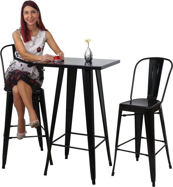 MCW Stehtisch-Set A73 aus Metall im Industriedesign mit 2 Barhockern, Schwarz, B/T/H: 60 x 60 x 105 cm - Bild 1
