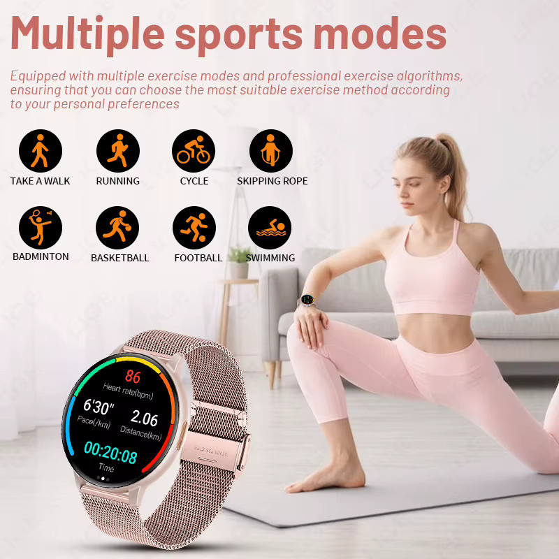 LIGE Smartwatch, Edelstahl, Milanaise, Pink, Unisex, Wasserdicht - Bild 3
