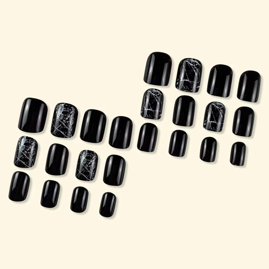 OMQAIO Kunstnägel, schwarz weiß, glänzend, 24 Stück, Unisex - Bild 3