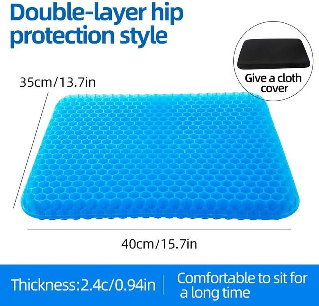 MARKET-3 Gel-Sitzkissen in Blau mit atmungsaktivem Waben-Design zur Druckentlastung für Büro, Rollstuhl und Auto - Bild 1