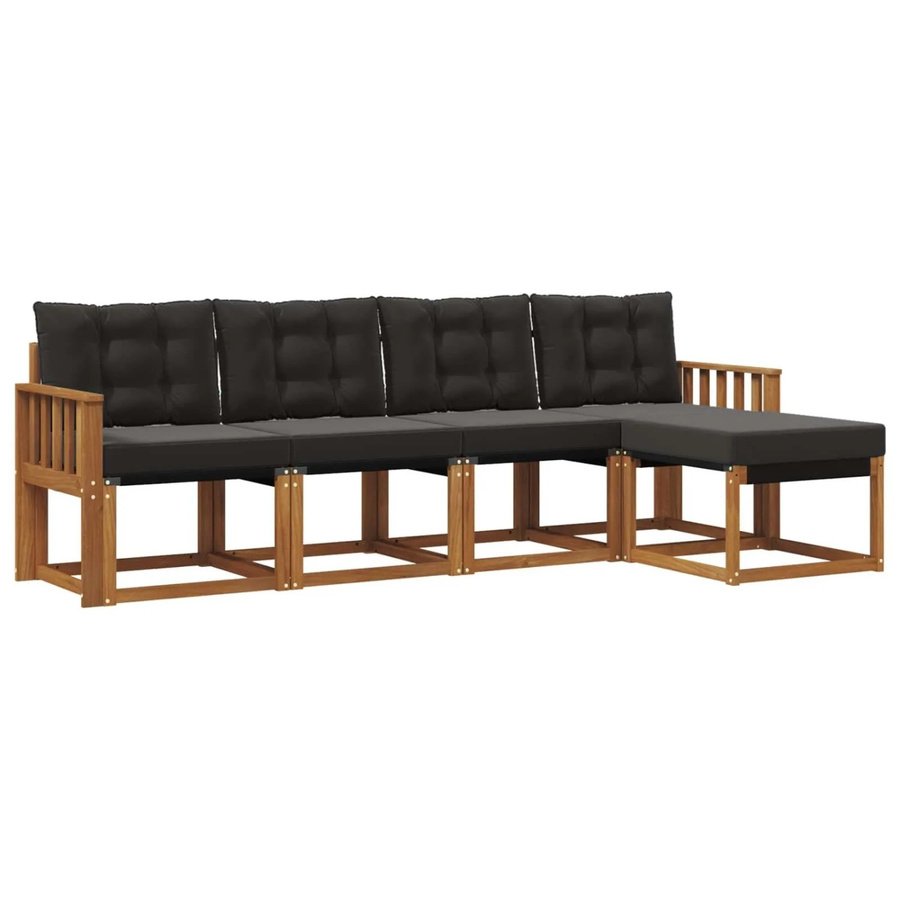vidaXL Outdoor-Sofagarnitur 5-teilig L-Form aus Akazienholz und Textilene in Natur und Schwarz mit Kissen - Bild 2