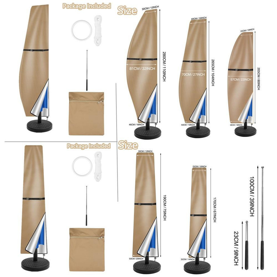 Binchi Lighting Appliances Terrassenschirm-Abdeckung aus Polyester in Grau, wasserdicht und UV-beständig für Offset-Schirme, Durchmesser: 265 cm - Bild 6