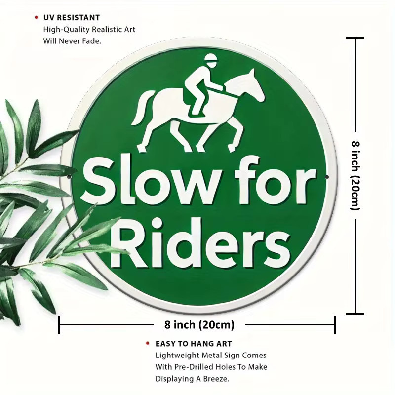 Potdemiel Rider Priority Slow Down-Schild aus Metall in Grün im Vintage-Design, B/B/H: 20,32 x 20,32 x 20,32 cm - Bild 2