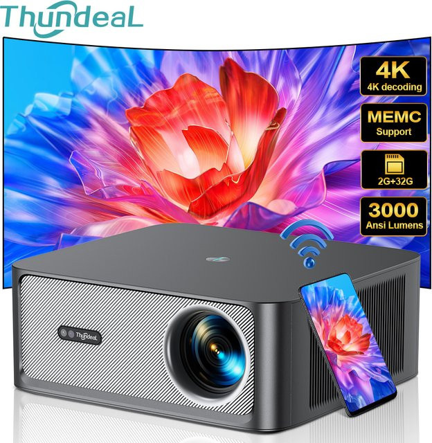 ThundeaL TD98Pro LED Beamer Full HD 1080P mit 4K Unterstützung, WiFi und Android, 3000 ANSI Lumen, Schwarz - Bild 1