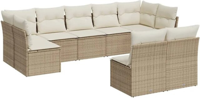 vidaXL 9-tlg Garten-Sofagarnitur aus Poly-Rattan in Beige mit Sitzkissen und Stauraum - Bild 1