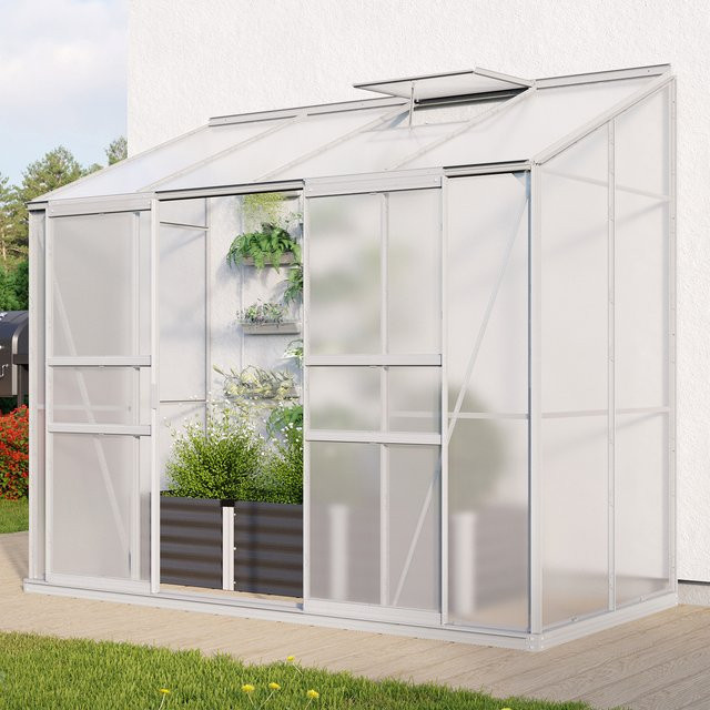Vitavia Anlehn-Gewächshaus Styx mit 3,3 m² Fläche aus eloxiertem Aluminium in Silberfarben und 4 mm HKP-Verglasung - Bild 1