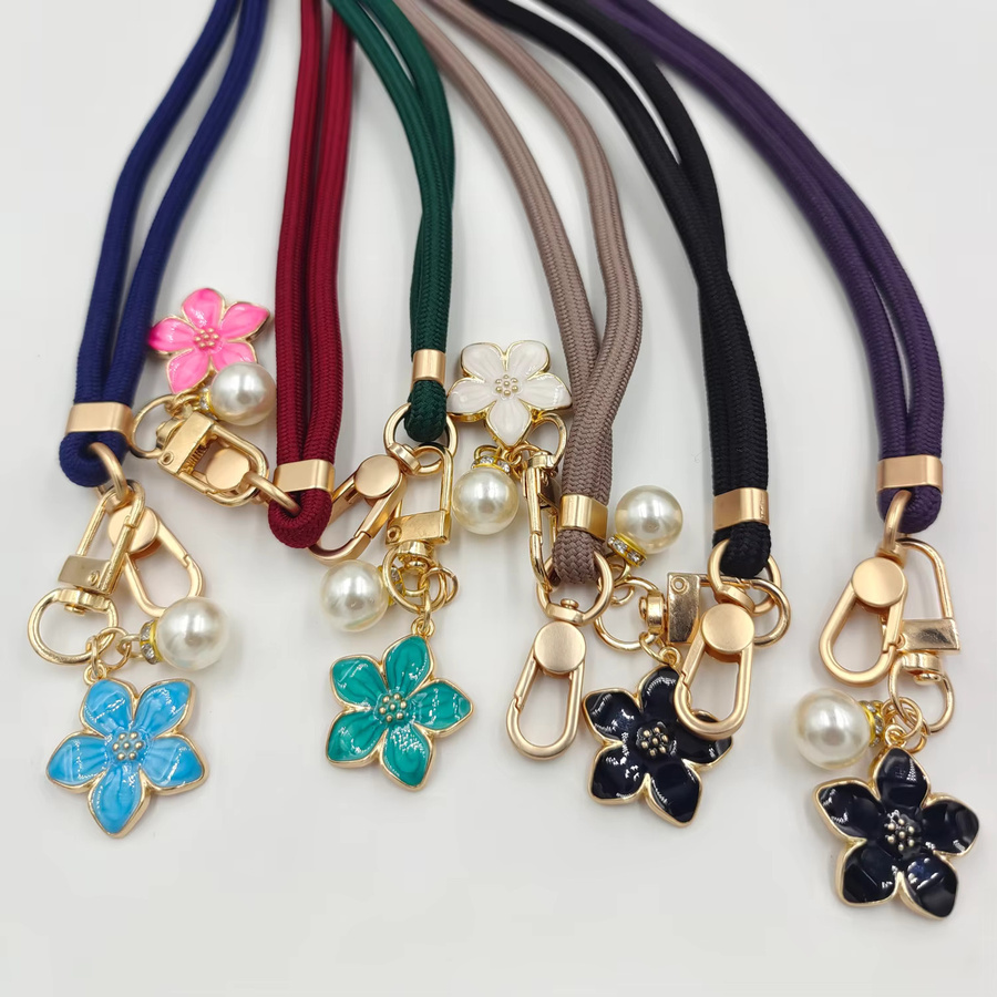 Verstellbares langes Umhängeband für den Außenbereich mit Blumen- und Perlenanhänger sowie Clip, Anti-Verlust-Handygurt in Beige und Multicolour - Bild 3