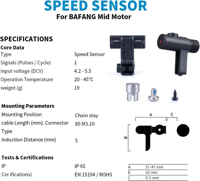 Bafang Geschwindigkeitssensor und Tachometer in Schwarz passend für BBS01B BBS02B BBSHD E-Bike-Teile mit mittlerem Antrieb oder Nabenmotor - Bild 1