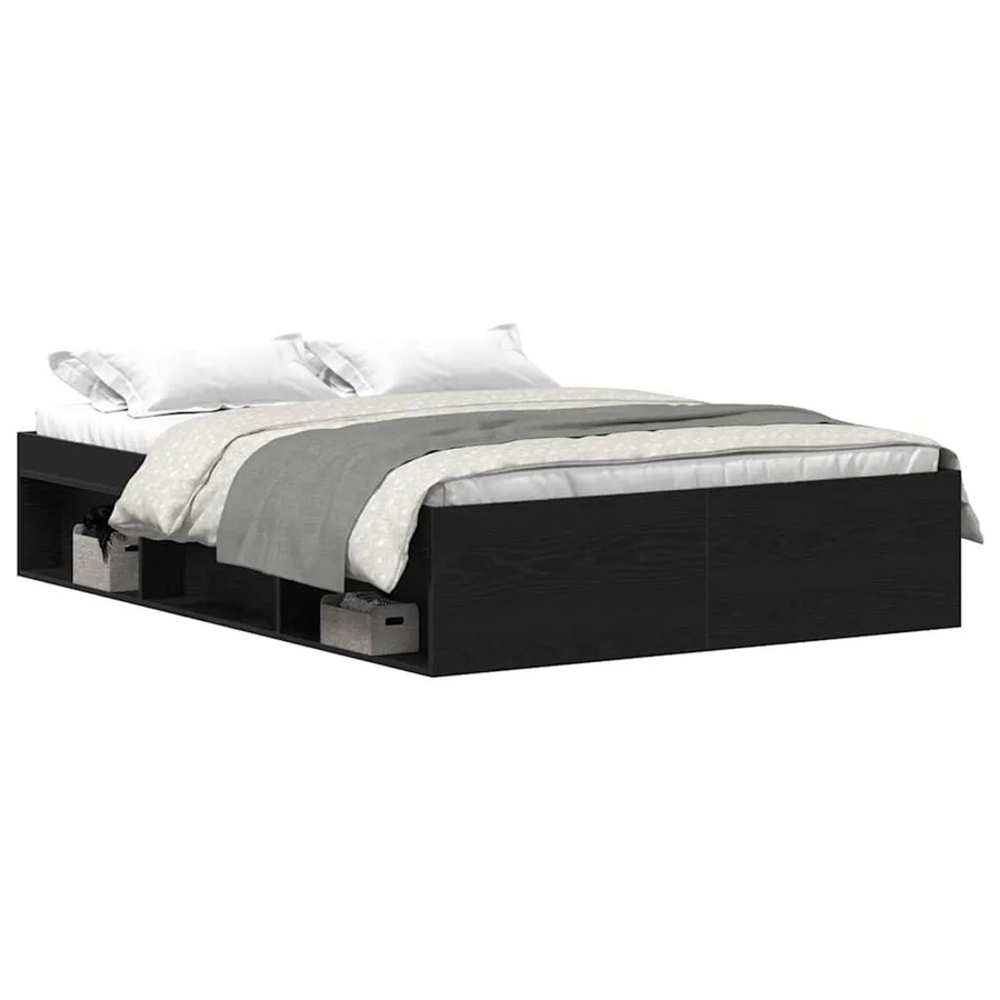 vidaXL Bettgestell in Schwarz und Eichen-Optik mit Seitenfächern, B/T/H: 120 x 203 x 35 cm - Bild 2