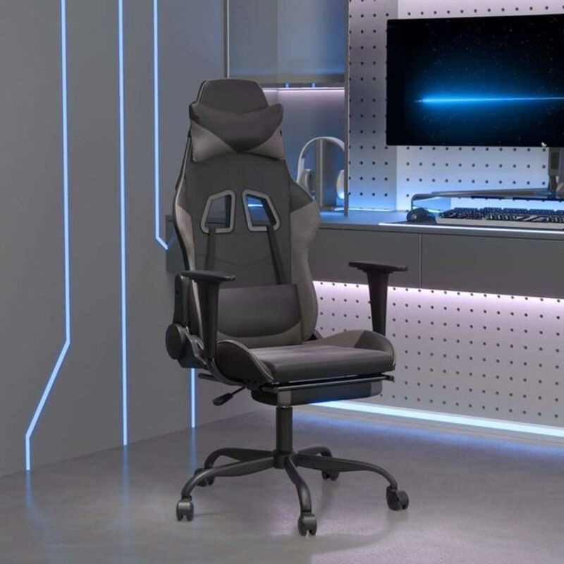 vidaxl Gamingstuhl mit Fußstütze aus Kunstleder in Schwarz und Grau - Bild 1