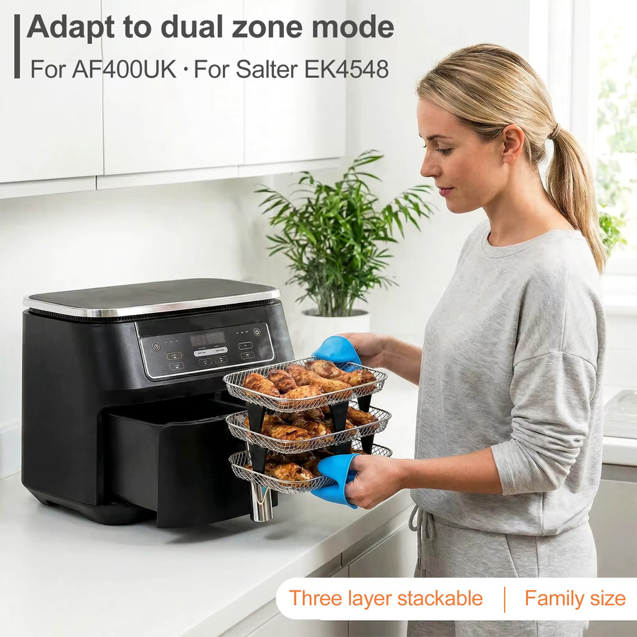 Willstar 3-teiliges stapelbares Luftfritteusen-Gestell aus Edelstahl in Silber mit antihaftbeschichtetem Grillkorb und Dehydrator-Korb - Bild 3