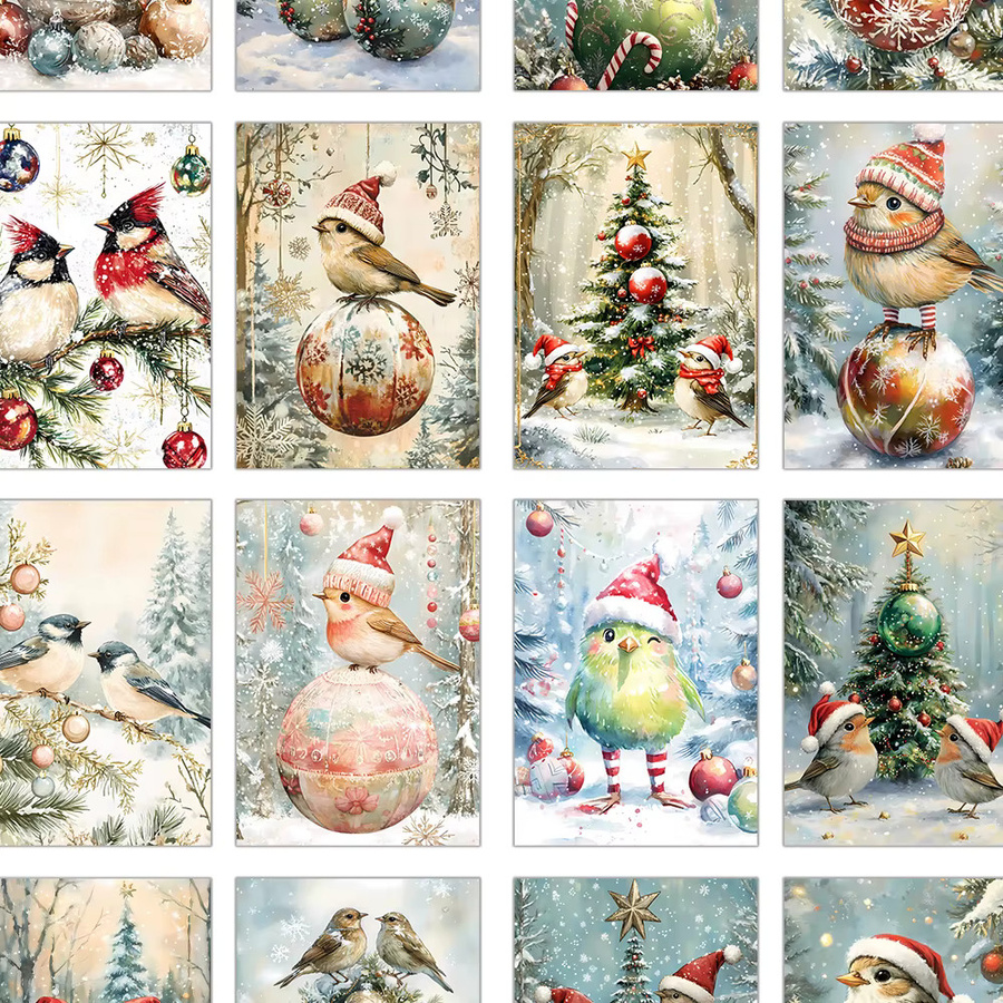 32 Stück Vintage Weihnachtsvogel Postkarten mit Tier-Illustrationen in Multicolour - Bild 3