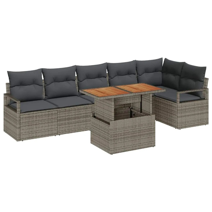 vidaXL 7-teiliges Gartensofa-Set mit Tisch aus Poly Rattan in Grau inklusive Kissen - Bild 2
