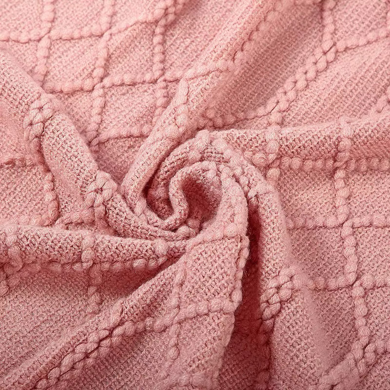 Inyahome Strickdecke mit Quaste in Rosa, weiche Überwurfdecke für Couch und Bett - Bild 2