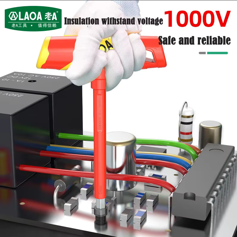 LAOA Multifunktionaler Isolierter T-förmiger Flachkopf-Inbusschlüssel mit Kugelkopf und Sechskant-Steckschlüssel für Autoreparaturen, Rot, 2,5mm-10mm - Bild 3