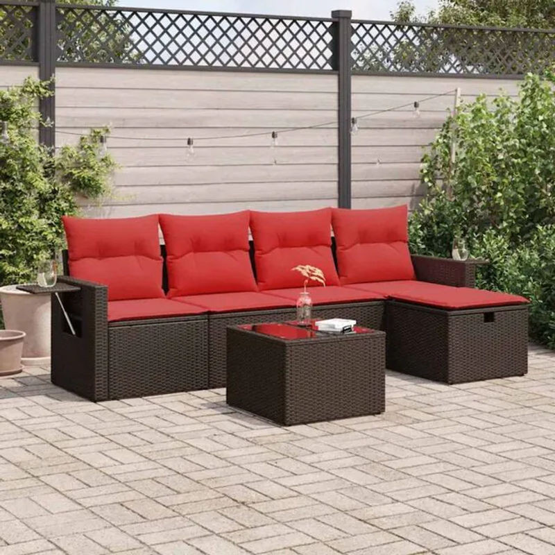 6-teilige Garten-Sofagarnitur aus Polyrattan mit Kissen in Braun von Vidaxl - Bild 1