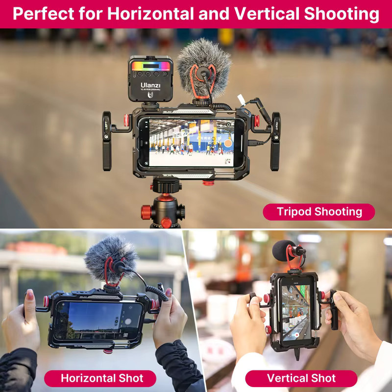 Ulanzi Lino Smartphone Rig Video-Vlog-Käfig mit verstellbarem Griff in Schwarz für iPhone 16 15 14 13 12 Pro Max zur Montage von Mikrofon und Videoleuchte - Bild 5
