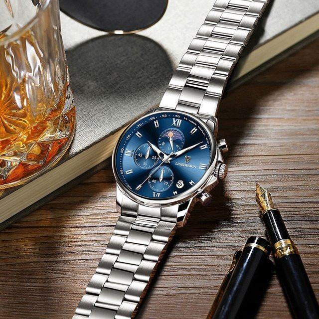LIGE Armbanduhr Edelstahl, Quarz, Silber, Herren, Datum - Bild 1